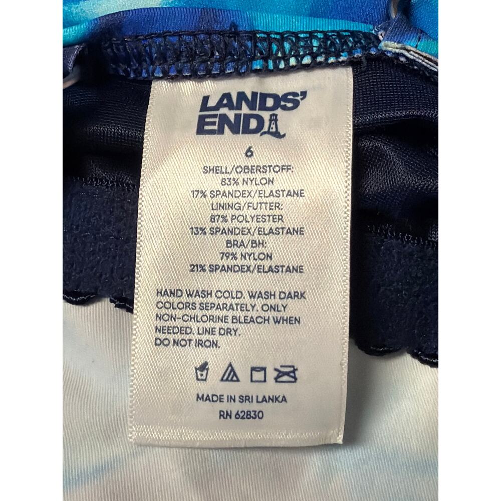 Lands’ End Blue Abstract Tankini Top Size 6 Ruched Swim Top - Picture 5 of 7